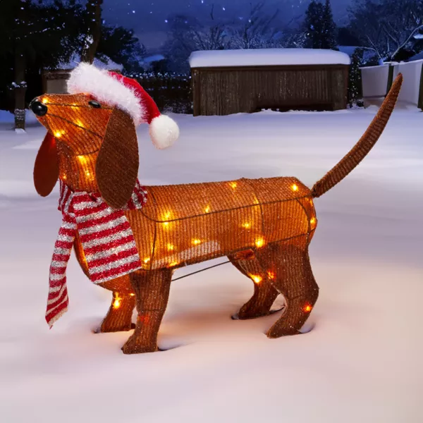 Chien lumineux 40 LED (H43 cm) Gabriel le Teckel Marron