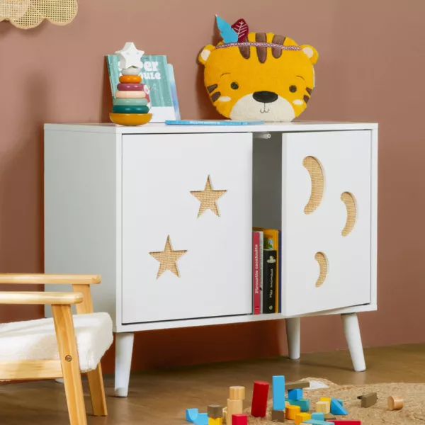 Meuble de rangement enfant bois 2 portes (H65 cm) Stars Blanc