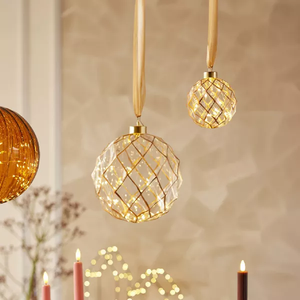 Suspensi�n luminosa a pilas 40 LED (D20 cm) Vintage Oro/blanco c�lido