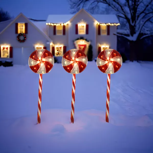 Set di 3 paletti luminosi con pile 60 LED (H62 cm) Candy Rosso