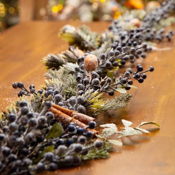 Ghirlanda decorata Bacche blu  Verde