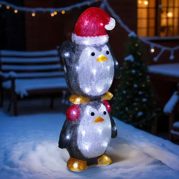 Pingouins lumineux solaire 50 LED (H49 cm) Les copains clignotants Blanc froid