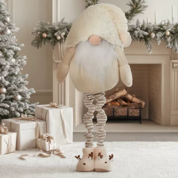 Lutin de Noël Géant (H122 cm) Gaston mignon Blanc crème