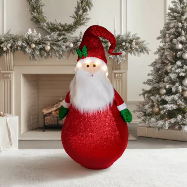 P�re No�l lumineux � piles (H120 cm) Pliable Rouge paillet�