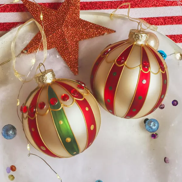 Lote de 3 bolas de Navidad de vidrio (D80 mm) Sweet Circus Multicolor