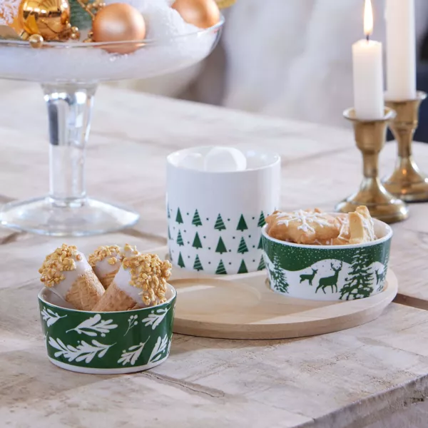 Tapas s�t med 3 sk�le (D20 cm) Snekl�dt skov Gr�n og hvid