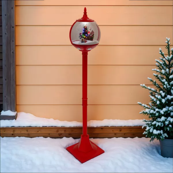 Lampadaire de No�l illumin� et anim� (H150 cm) Boule Neige tombante Rouge