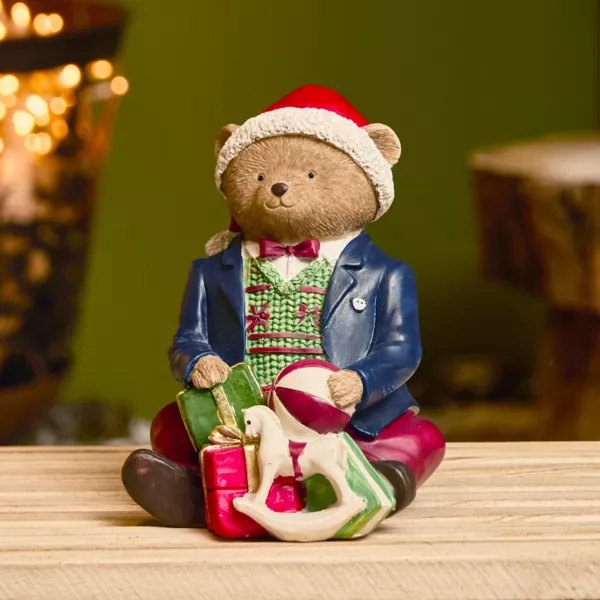 Dekorativ julebj�rn (H16 cm) L�o og hans gaver Multifarvet