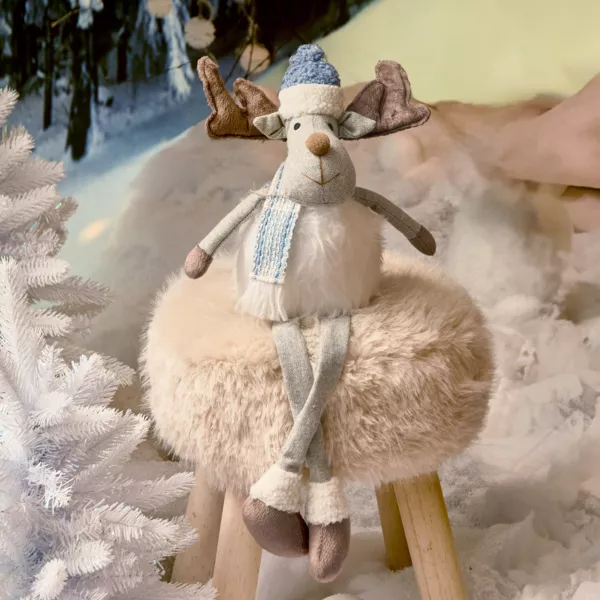 Renna natalizia con gambe flessibili (H51 cm) Stan Grigio e pelliccia bianca