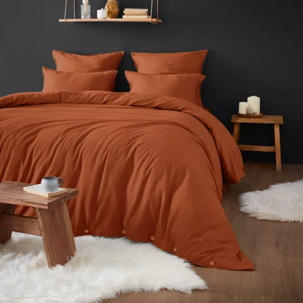 Housse de couette flanelle de coton (280 x 240 cm) Nina Terracotta