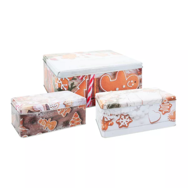 Set von 3 rechteckigen Metall-Aufbewahrungsboxen Lebkuchen