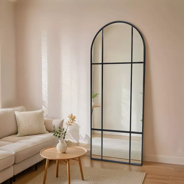 Gran espejo de pared de metal (H173 cm) Industrial Negro