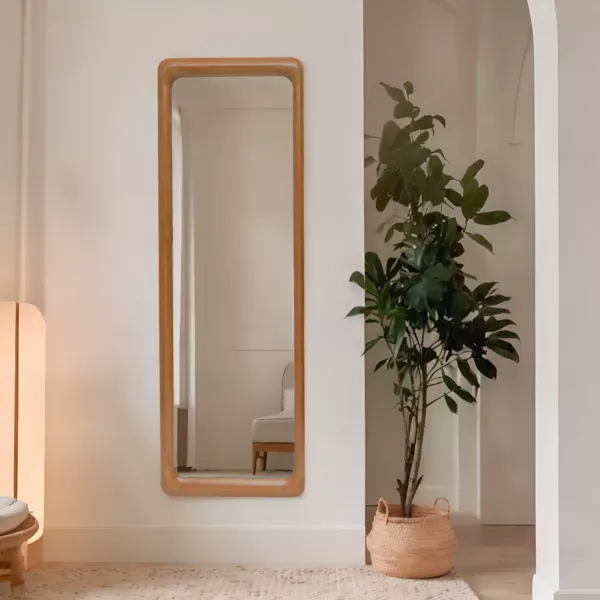 Gro�er Spiegel zum Aufstellen aus Holz (H173 cm) Delhi Naturfarben beige