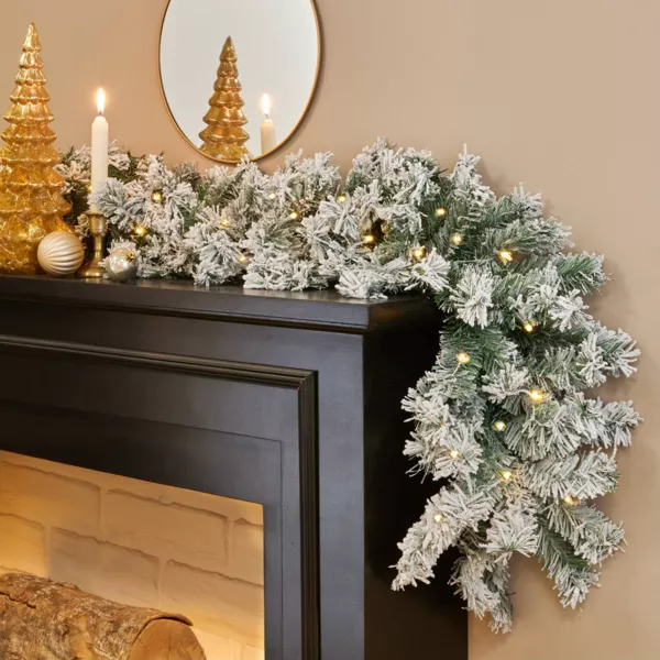 Lysende juletr�sguirlande (180 cm - D25) Royal Gr�n med sne og varmt hvidt lys