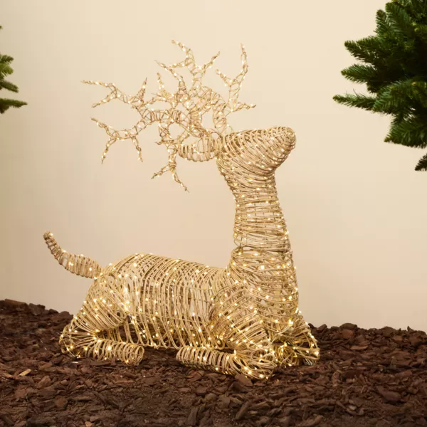 Renne lumineux 630 Led (H88 cm) Dan r�sine tress�e Naturel et Blanc chaud