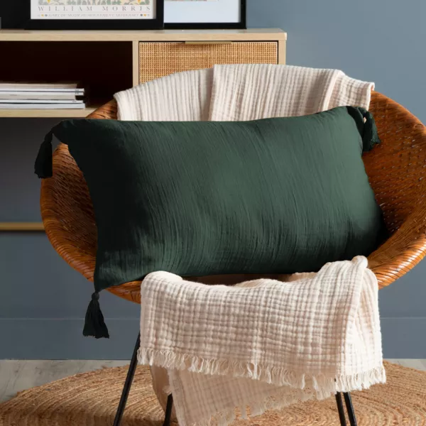 Coussin rectangulaire gaze de coton (40 x 60 cm) Ga�a Vert Sapin