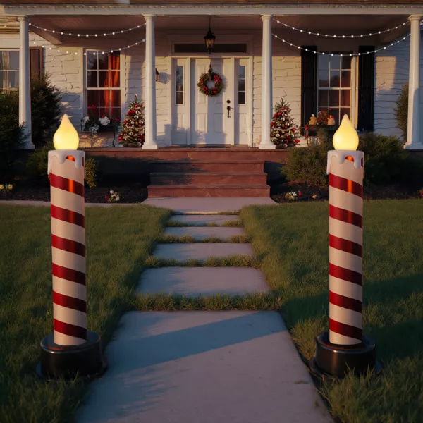 Lot de 2 bougies lumineuses G�antes (H82 cm) Candy Candle Rouge et blanc