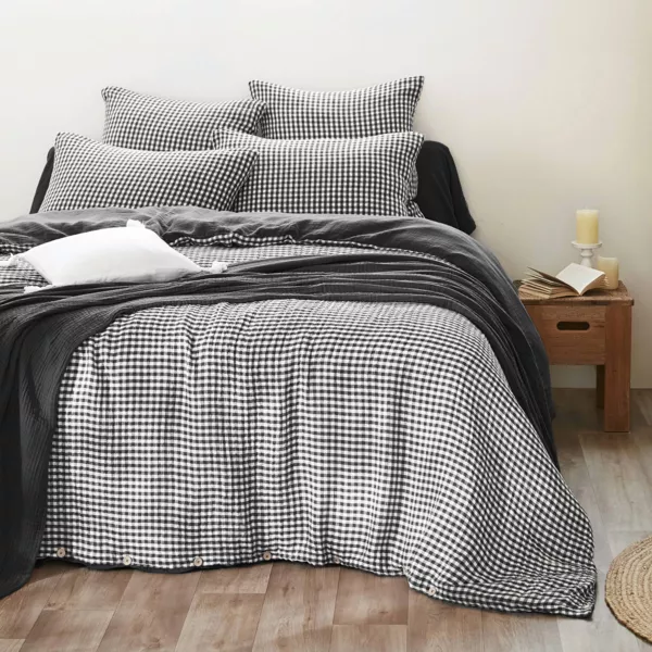 Housse de couette gaze de coton (140 x 200 cm) Ga�a vichy Noir