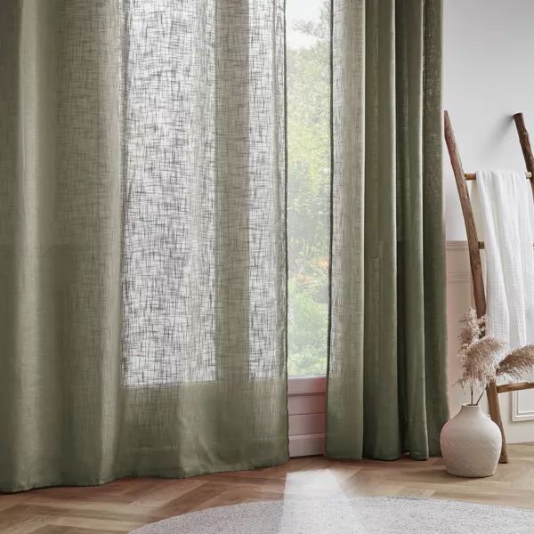 Voilage grande largeur effet lin(400 x 240 cm) Robin Vert Romarin