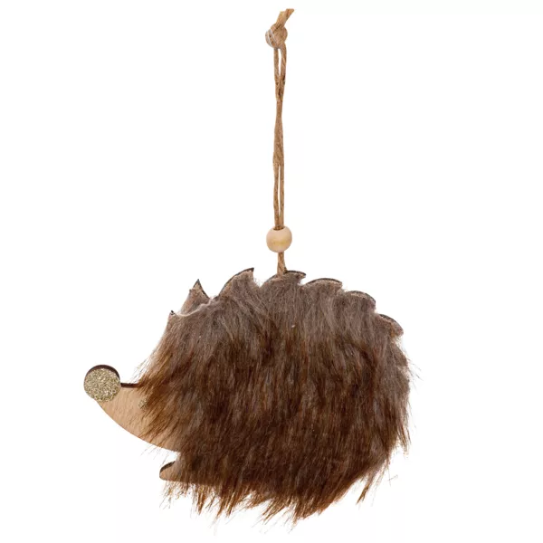Addobbi natalizi a sospensione (H12 cm) Riccio in morbida pelliccia Marrone