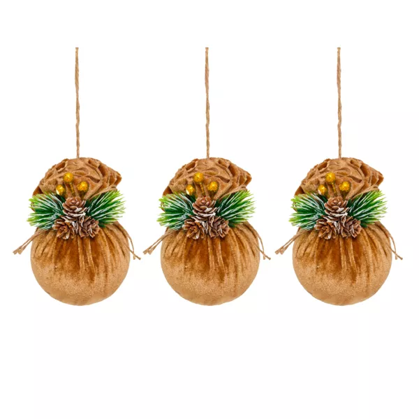 Set di 3 palline di Natale (D80 mm) Ballotines in velluto Naturale