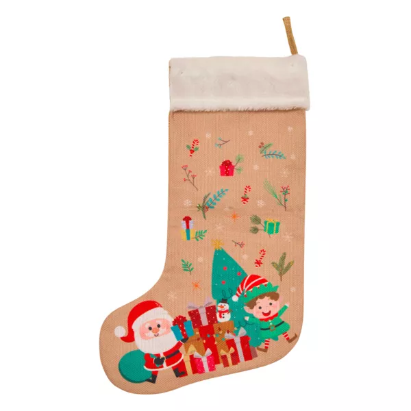 Calcet�n de Navidad en yute (H45 cm) Duende bromista y Pap� Noel Multicolor