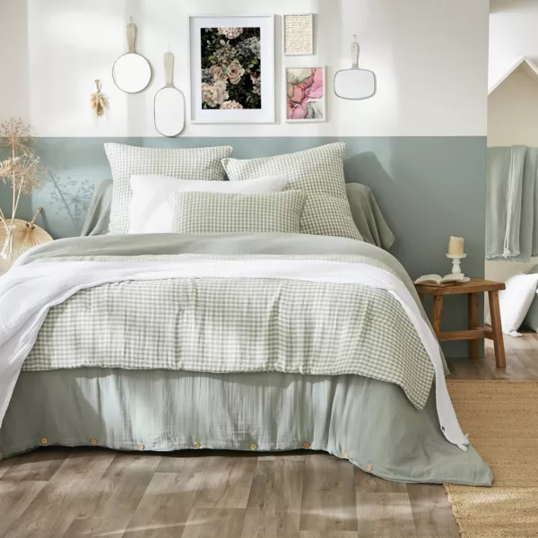 Edredon gaze de coton (90 x 200 cm) Ga�a vichy Vert eucalyptus