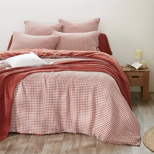 Housse de couette gaze de coton (260 x 240 cm) Ga�a vichy Terracotta