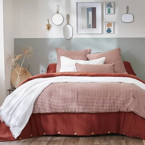 Edredon gaze de coton (90 x 200 cm) Ga�a vichy Terracotta 