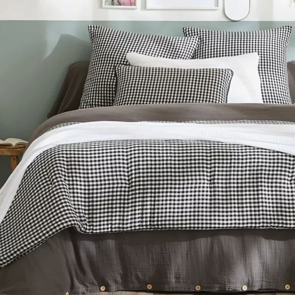Runner letto in garza di cotone (90 x 200 cm) Ga�a vichy Nero
