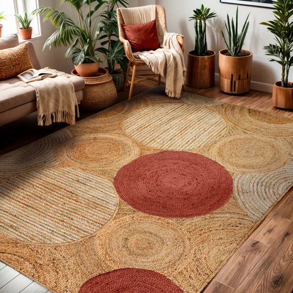 Tapis de salon rectangulaire jute tiss�e main (160x230 cm) Tara Terracotta
