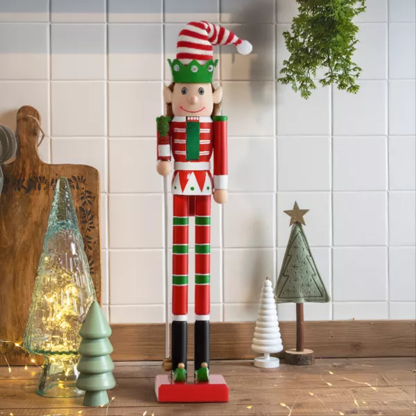 Soldato Schiaccianoci in legno (H50 cm) Folletto di Babbo Natale Rosso e verde