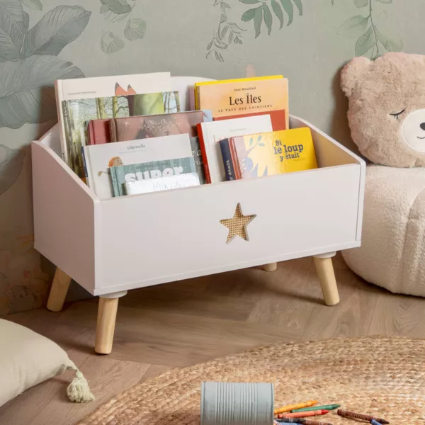 Coffre � jouet ouvert enfant bois (H44 cm) Stars Blanc