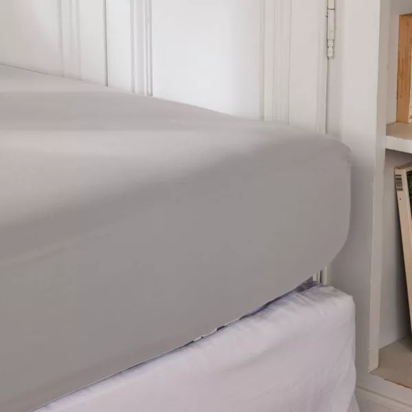Drap housse percale de coton (180 x 200 cm) Cali Gris clair