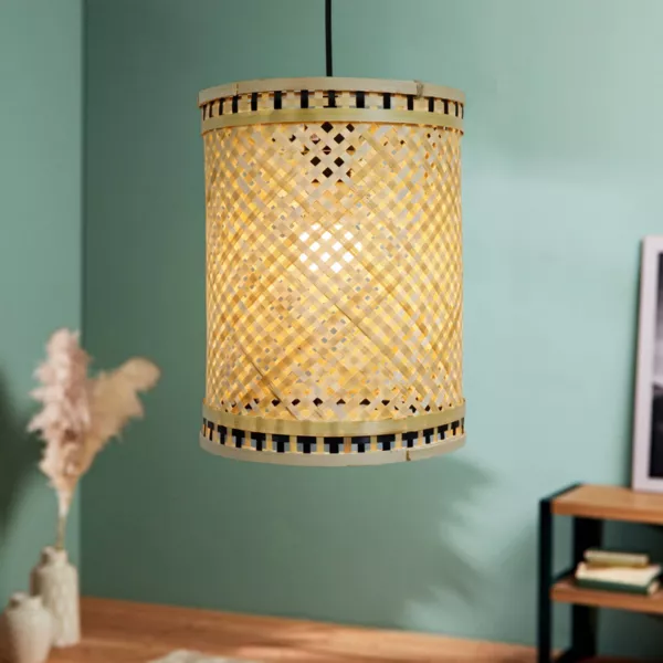 Hanglamp van bamboe (H30 cm) Estepona Zwart en natuurlijk