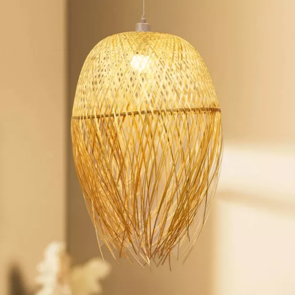 Lampada a sospensione con frange in bamb� (H70 cm) Huelva Naturale