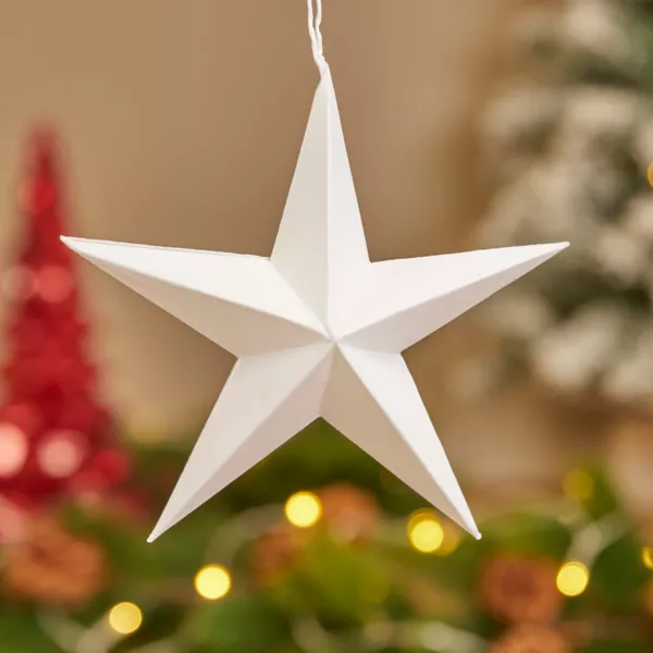Set van 4 papieren hangdecoraties (D15 cm) Papieren Ster Wit