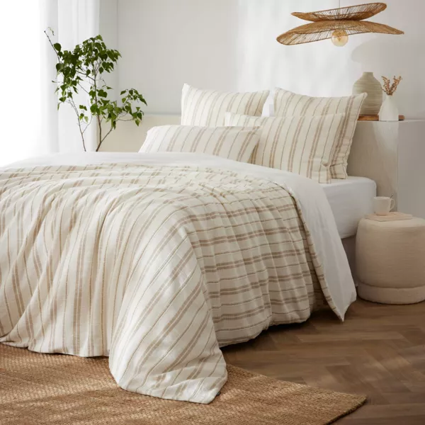 Housse de couette r�versible coton textur� et percale (240 x 220 cm) Alice Ficelle