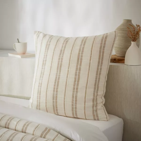 Taie d'oreiller carr�e r�versible coton textur� et percale (60 x 60 cm) Alice Ficelle
