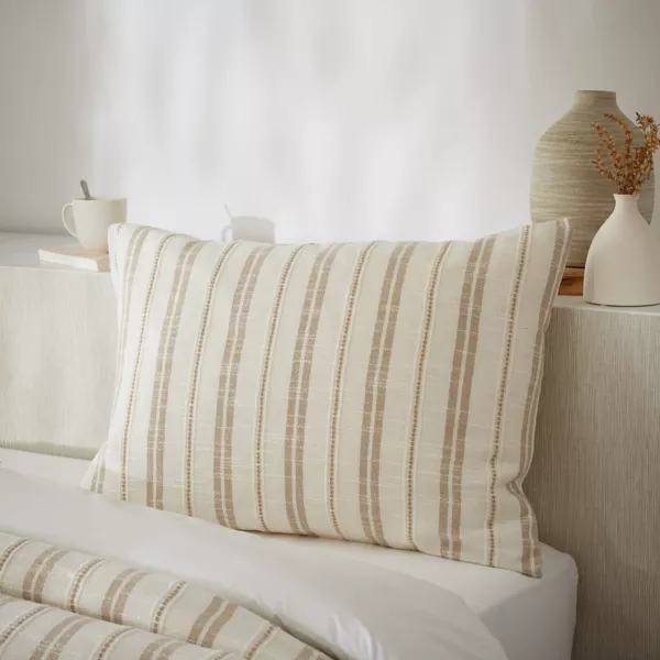 Taie d'oreiller rectangulaire r�versible coton textur� et percale (50 x 70 cm) Alice Ficelle