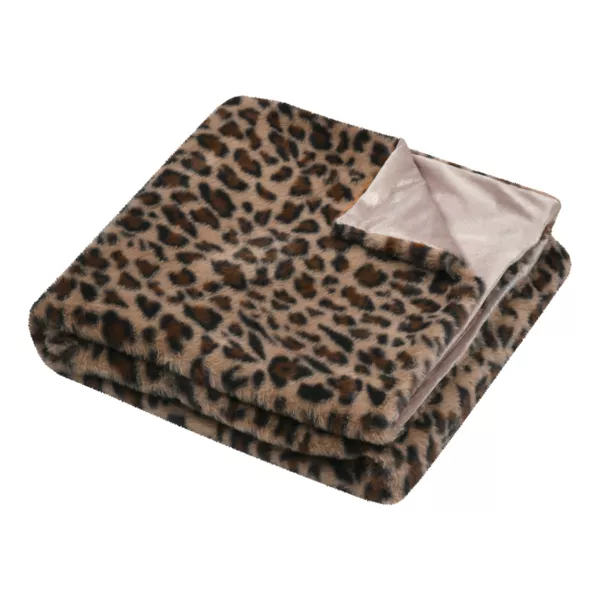 Luipaard nepbont plaid (130 x 160 cm) Fauves Camel