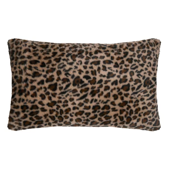 Coj�n rectangular de piel sint�tica de leopardo (50 x 80 cm) Fauves Camel