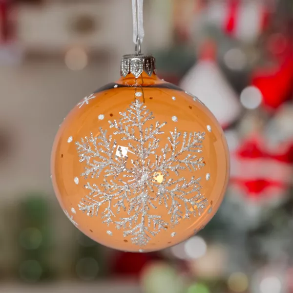 Set von 6 Weihnachtskugeln aus Glas (D80 mm) Feenhafter Schneeflocke Cognac