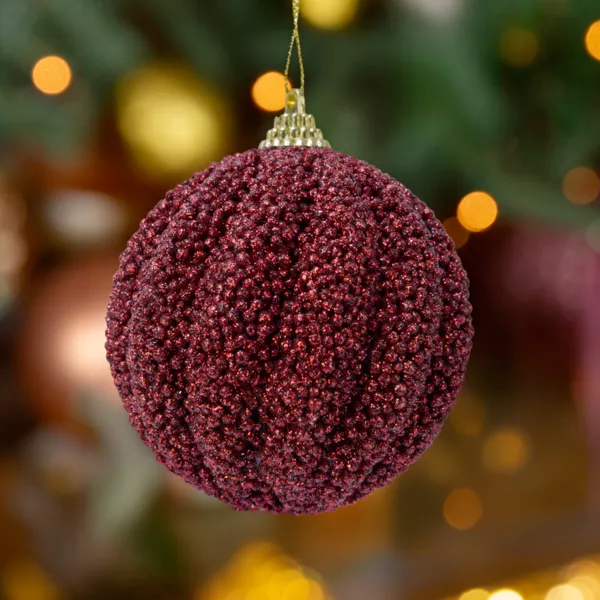 S�t med 12 julekugler (D80 mm) Funklende Bordeaux