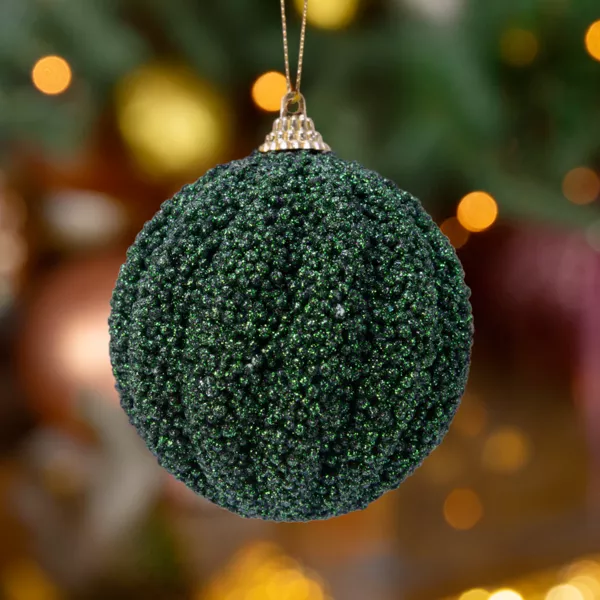 Lot de 12 boules de No�l (D80 mm) Etincelle Vert sapin