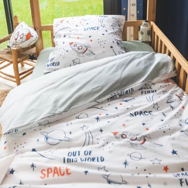 Kinderbettw�sche-Set aus Baumwolle (140 x 200 cm) Galaxie Wei�
