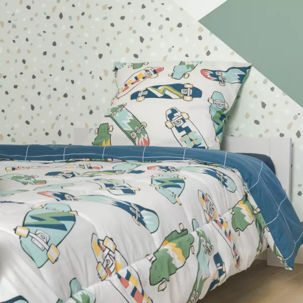 Couette imprim�e enfant coton (140 x 200 cm) California Bleu