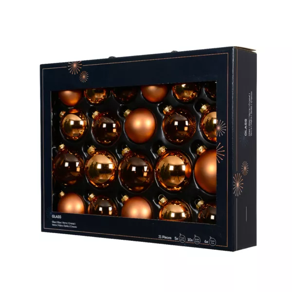 Lot de 21 boules de No�l en verre (D60 � 75 mm) Assorties Cristal Cognac