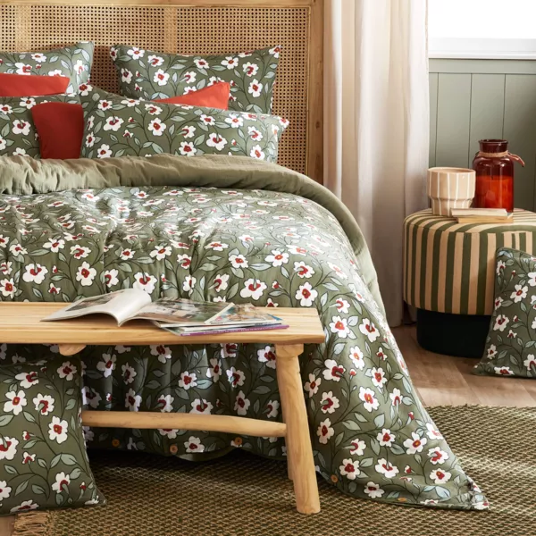 Housse de couette gaze de coton (140 x 200 cm) Ga�a marguerite Vert romarin