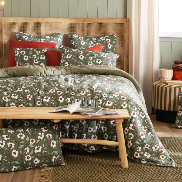 Housse de couette gaze de coton (200 x 200 cm) Ga�a marguerite Vert romarin